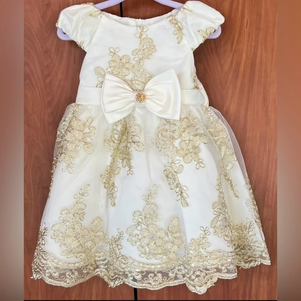 rare editions ivory dress | Dresses | Rare Editions Gold Flower Embroidery Mesh Baby 2pc Size 2m Nwt Solid